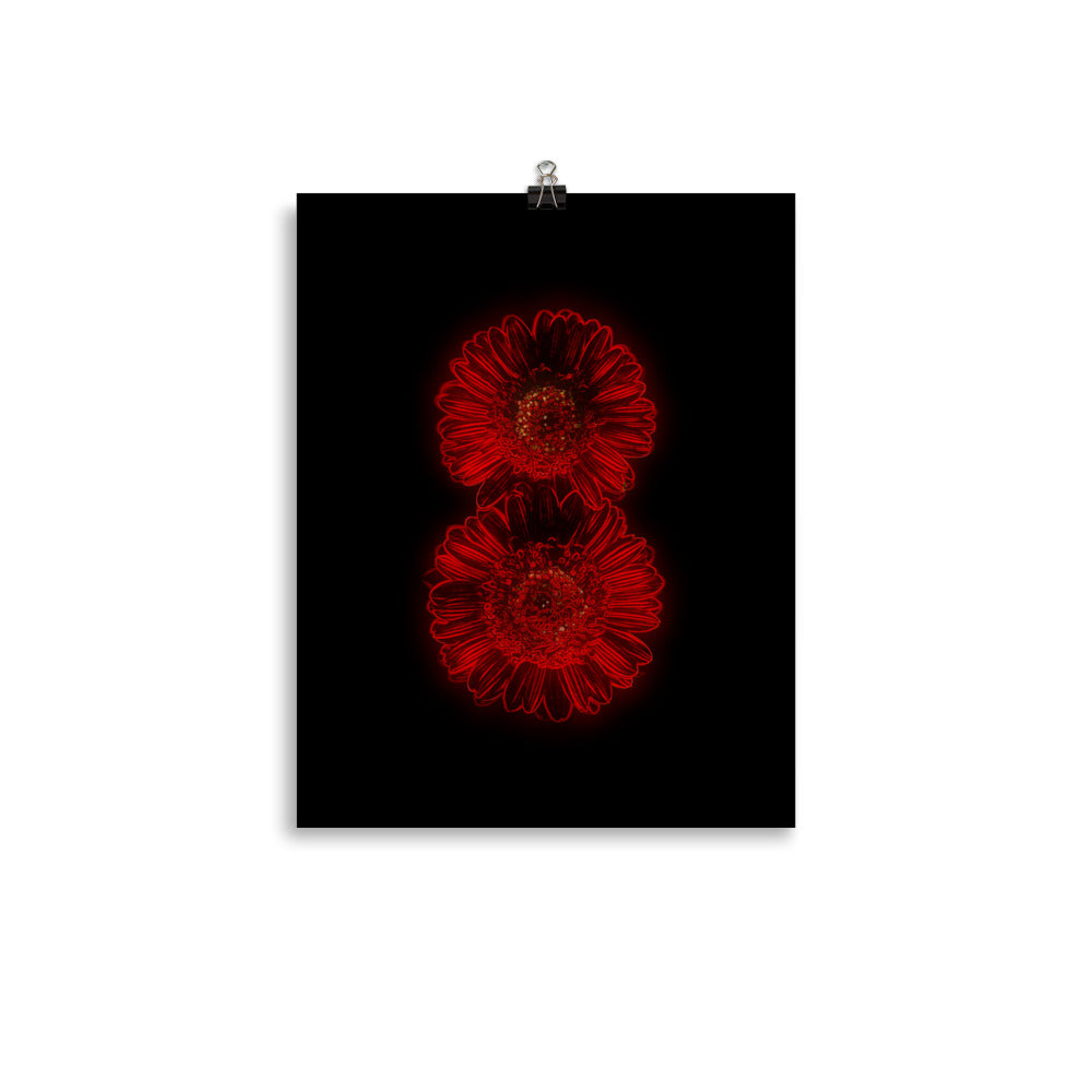 Neon Light Gerbera Daisy Scanography Enhanced Matte Photo Paper Print