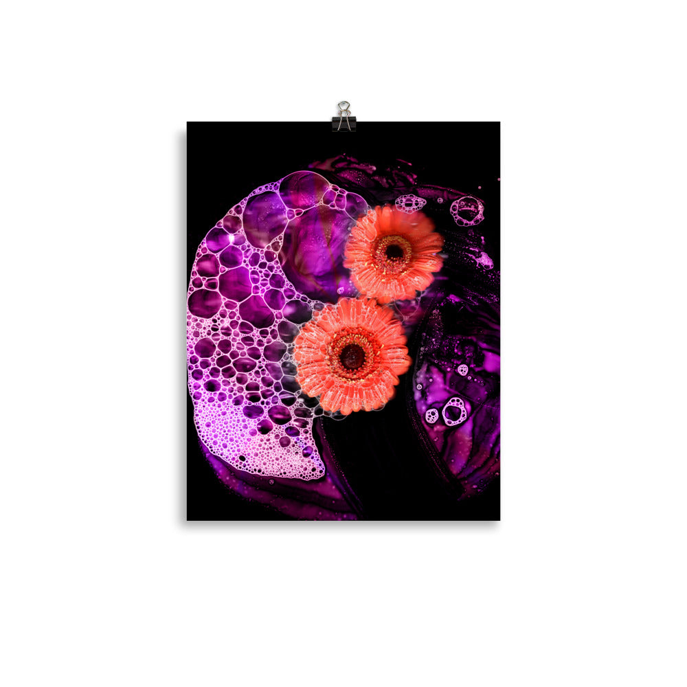 Pink Neon Bubble Gerbera Daisy Scanography Enhanced Matte Photo Paper Print
