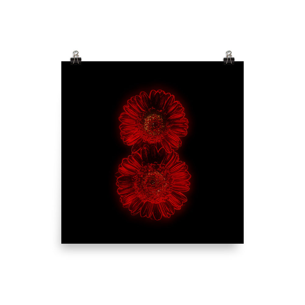 Neon Light Gerbera Daisy Scanography Art Enhanced Matte Photo Paper Print