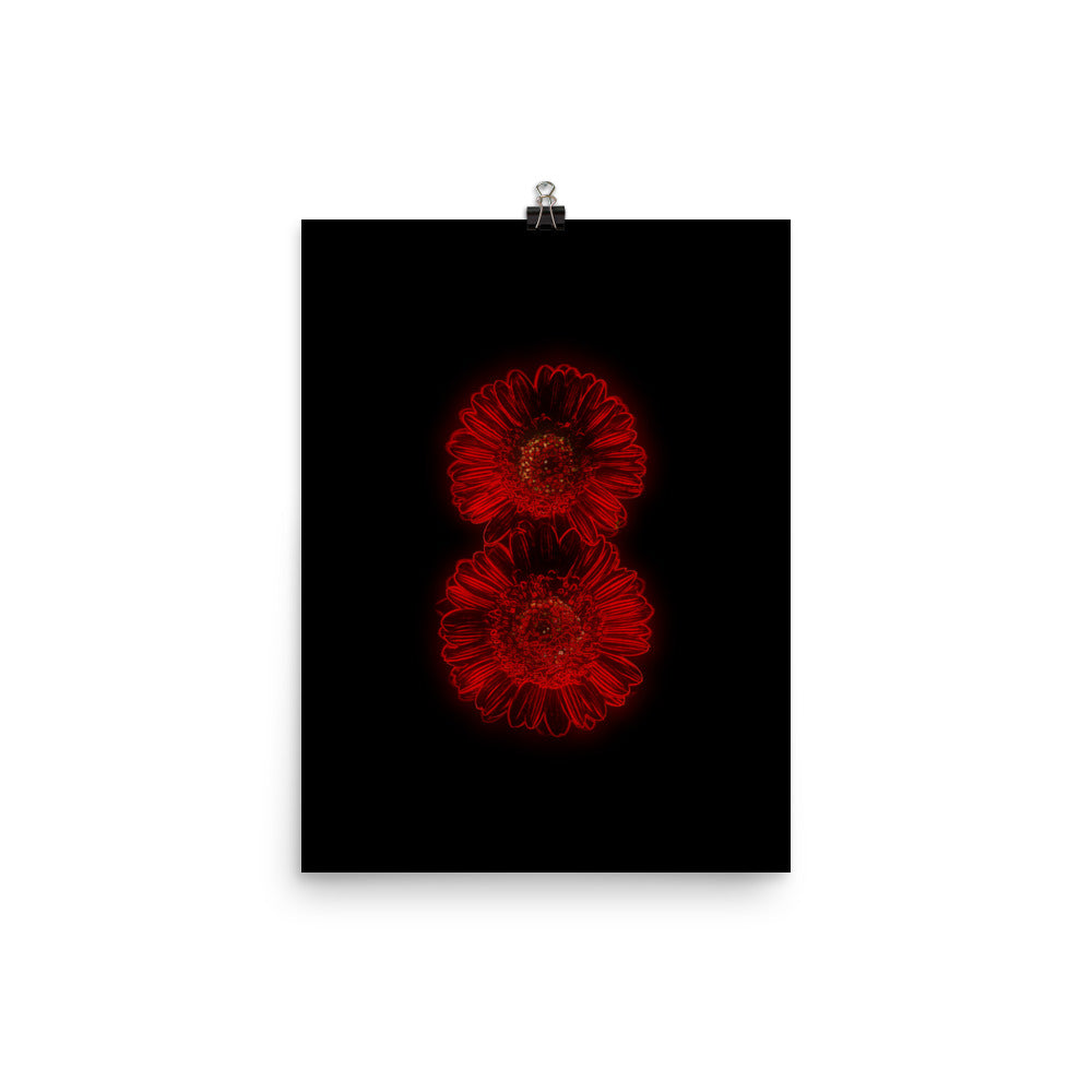 Neon Light Gerbera Daisy Scanography Enhanced Matte Photo Paper Print