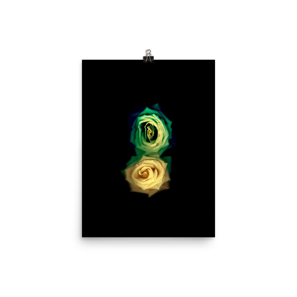 Green Fade Yellow Rose Scanography Enhanced Matte Photo Paper Print