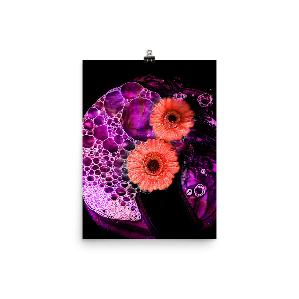 Pink Neon Bubble Gerbera Daisy Scanography Enhanced Matte Photo Paper Print