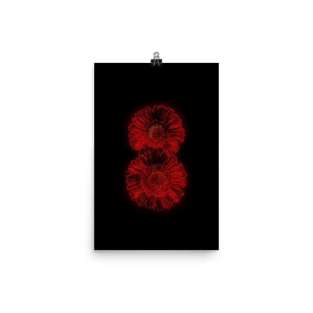 Neon Light Gerbera Daisy Scanography Enhanced Matte Photo Paper Print