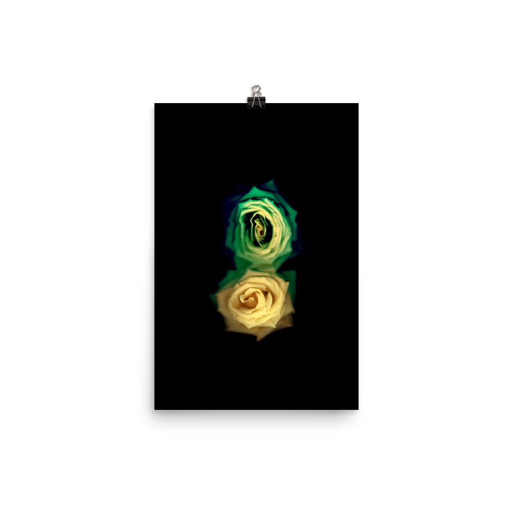 Green Fade Yellow Rose Scanography Enhanced Matte Photo Paper Print