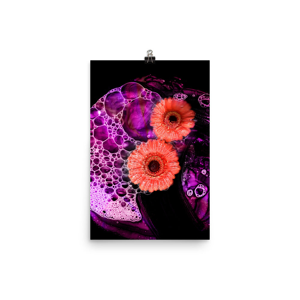 Pink Neon Bubble Gerbera Daisy Scanography Enhanced Matte Photo Paper Print