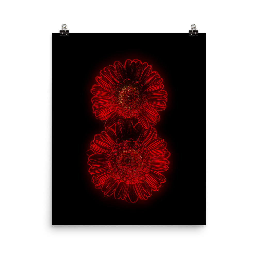 Neon Light Gerbera Daisy Scanography Enhanced Matte Photo Paper Print