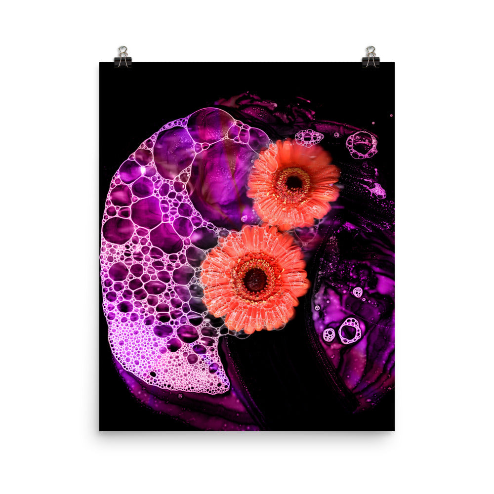 Pink Neon Bubble Gerbera Daisy Scanography Enhanced Matte Photo Paper Print