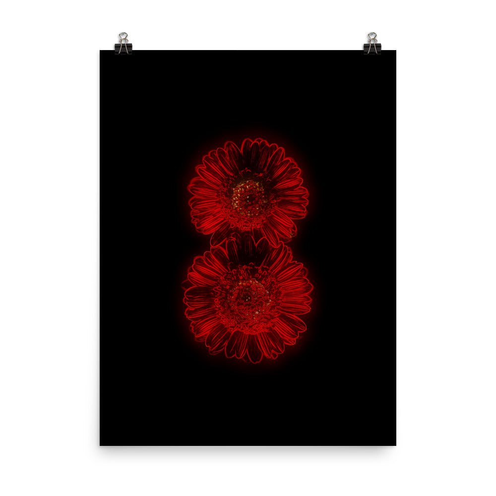 Neon Light Gerbera Daisy Scanography Art Enhanced Matte Photo Paper Print