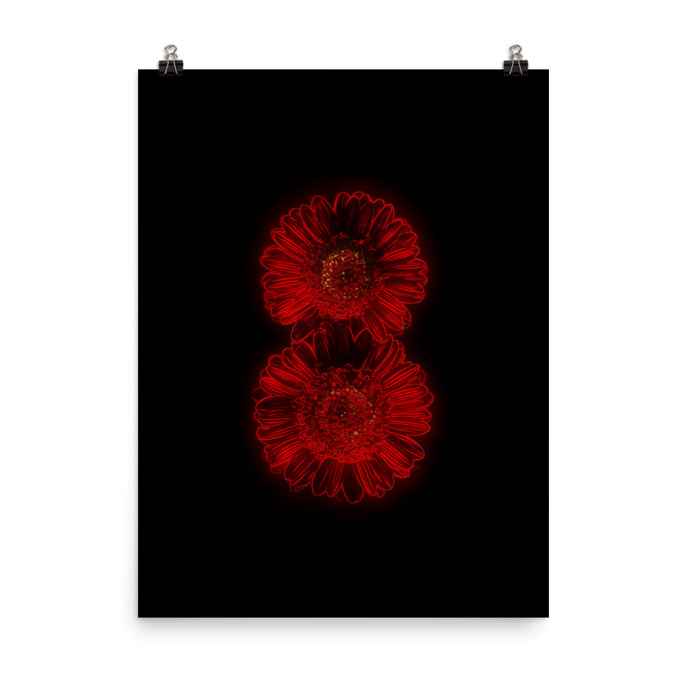 Neon Light Gerbera Daisy Scanography Enhanced Matte Photo Paper Print