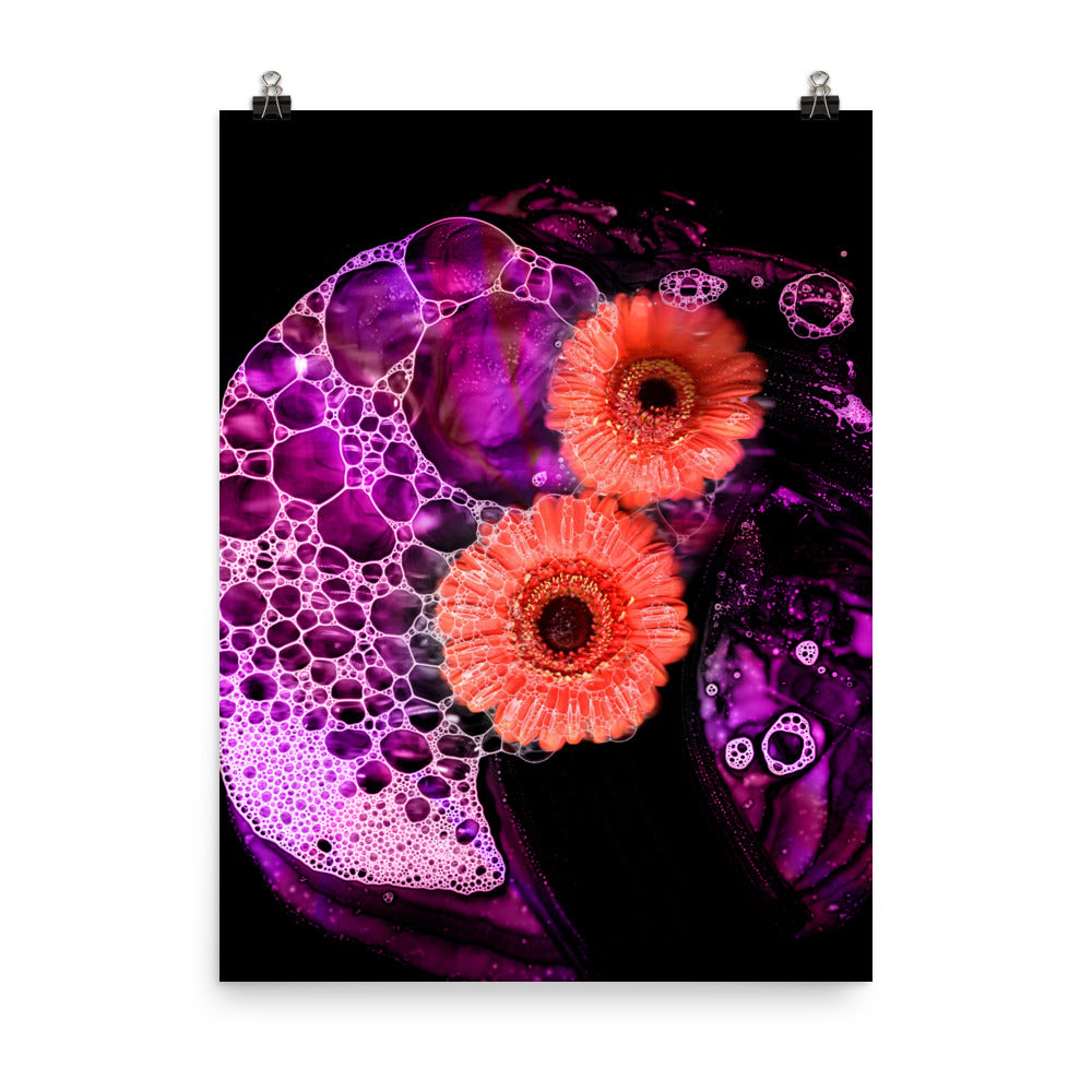 Pink Neon Bubble Gerbera Daisy Scanography Enhanced Matte Photo Paper Print