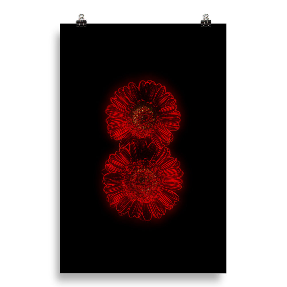 Neon Light Gerbera Daisy Scanography Enhanced Matte Photo Paper Print