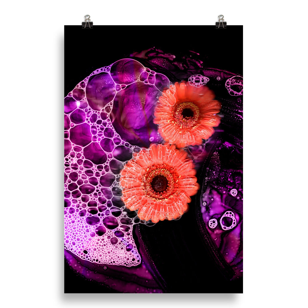 Pink Neon Bubble Gerbera Daisy Scanography Enhanced Matte Photo Paper Print
