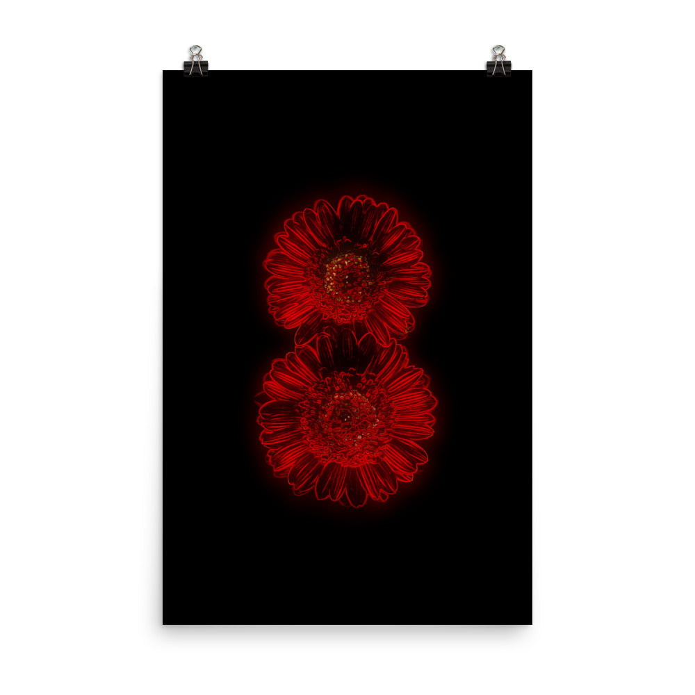 Neon Light Gerbera Daisy Scanography Enhanced Matte Photo Paper Print