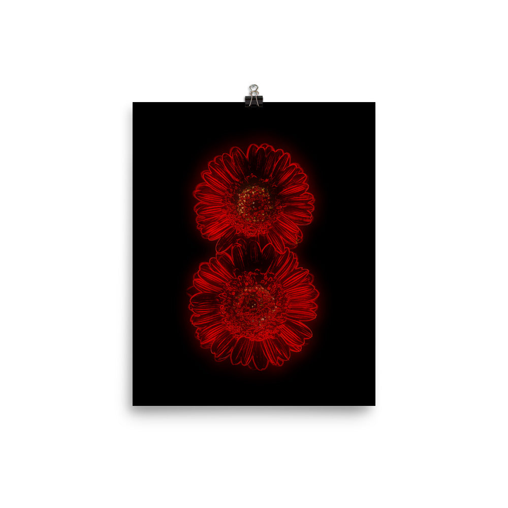 Neon Light Gerbera Daisy Scanography Enhanced Matte Photo Paper Print