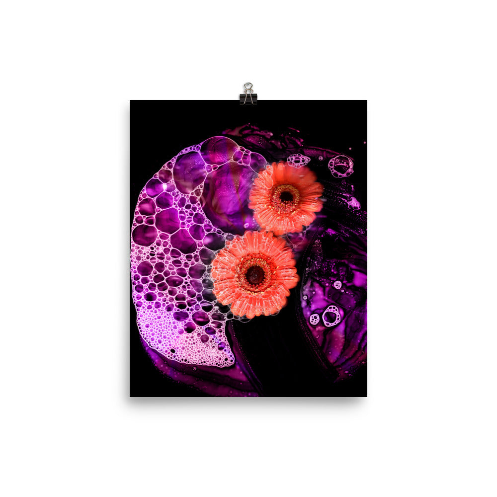 Pink Neon Bubble Gerbera Daisy Scanography Enhanced Matte Photo Paper Print